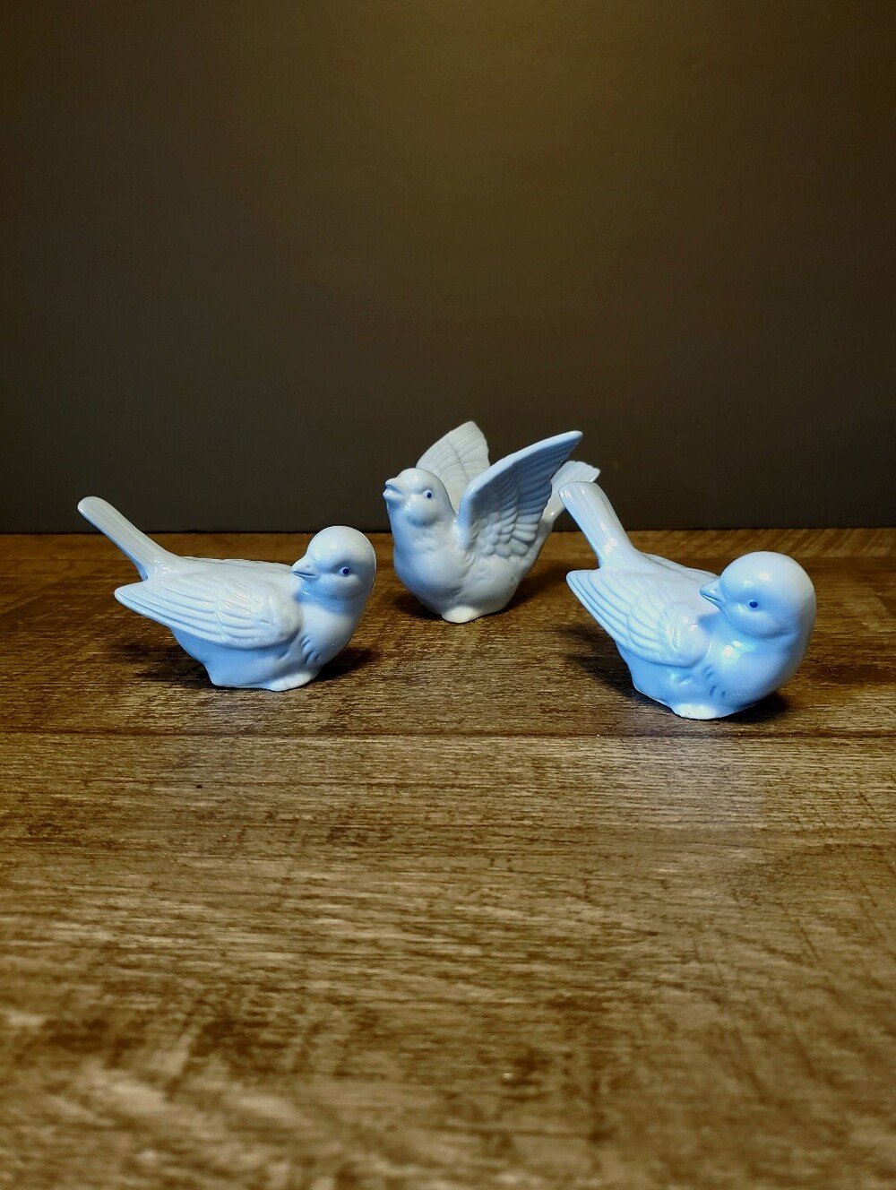 Blue Ceramic Bird Figurine Decorative Set Japan Vintage